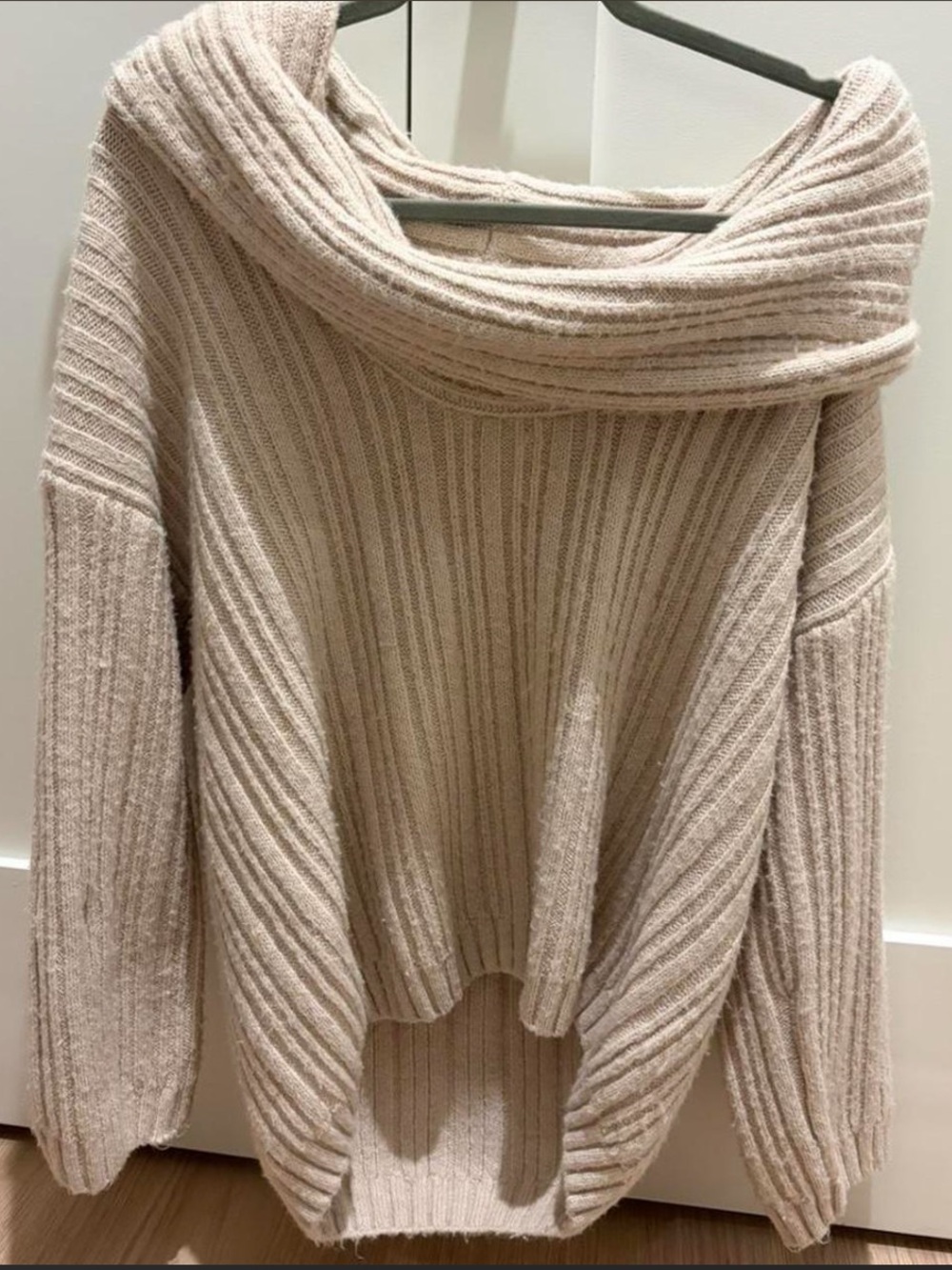 OAK + FORT Ribbed Cowl Neck Sweater in Light Beige